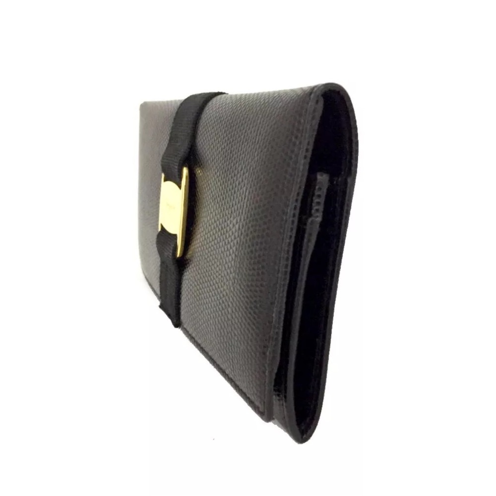 Authentic Salvatore Ferragamo Vara Black Leather Long Bifold Wallet EUC - Picture 3 of 8